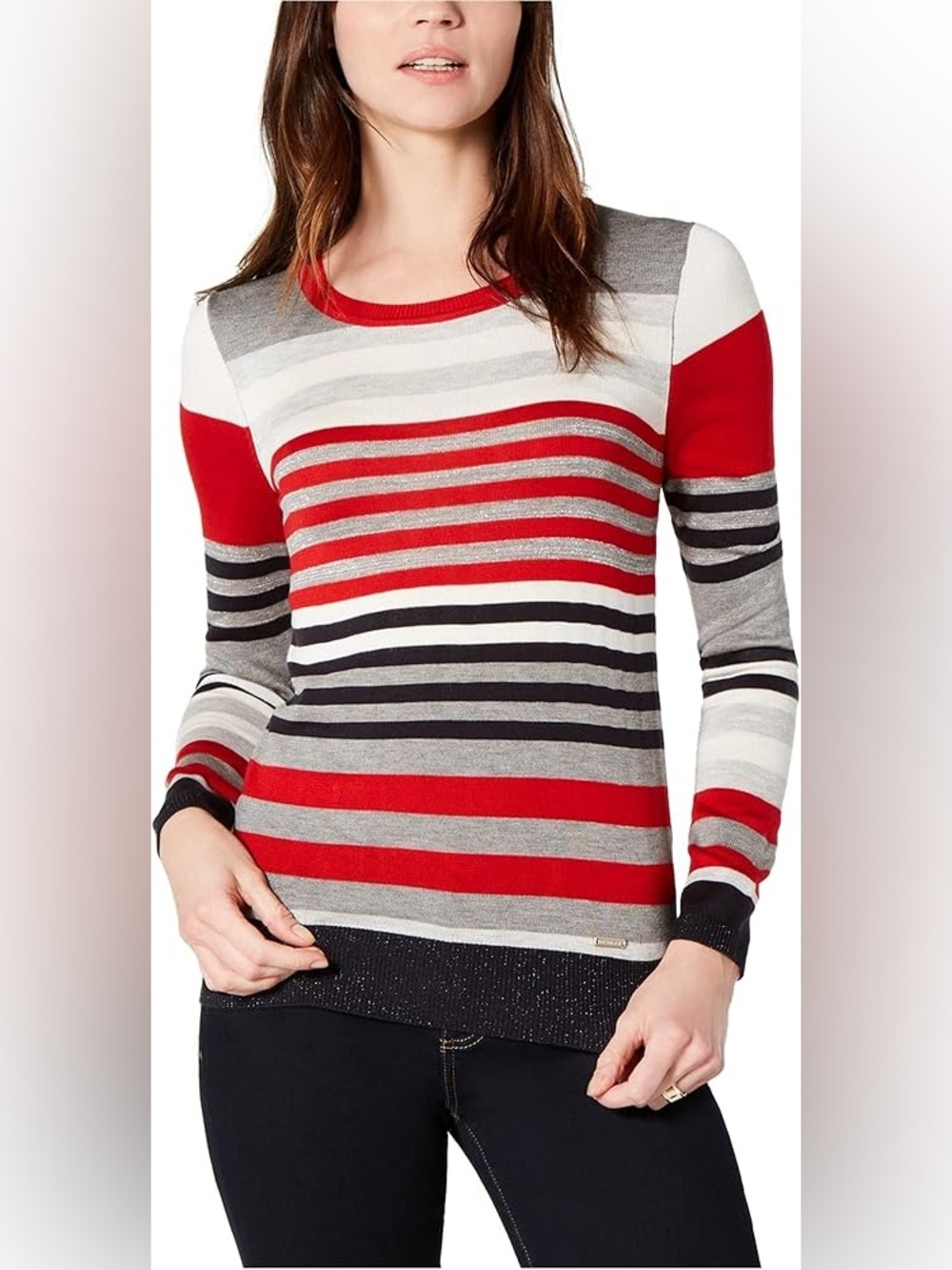 Tommy Hilfiger Women’s Sweater in White & Red with Gray & Black Sparkle Elements